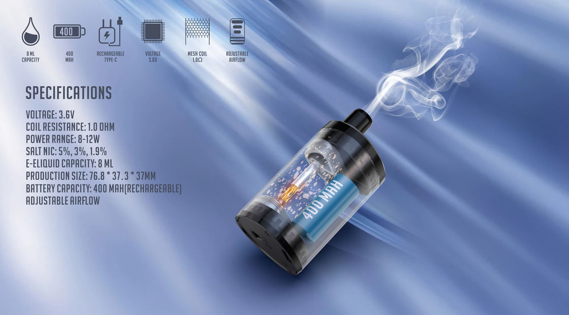 400mah 8ML Disposable Vape Devices , 2500 Hits Smoking Vapor Cigarettes