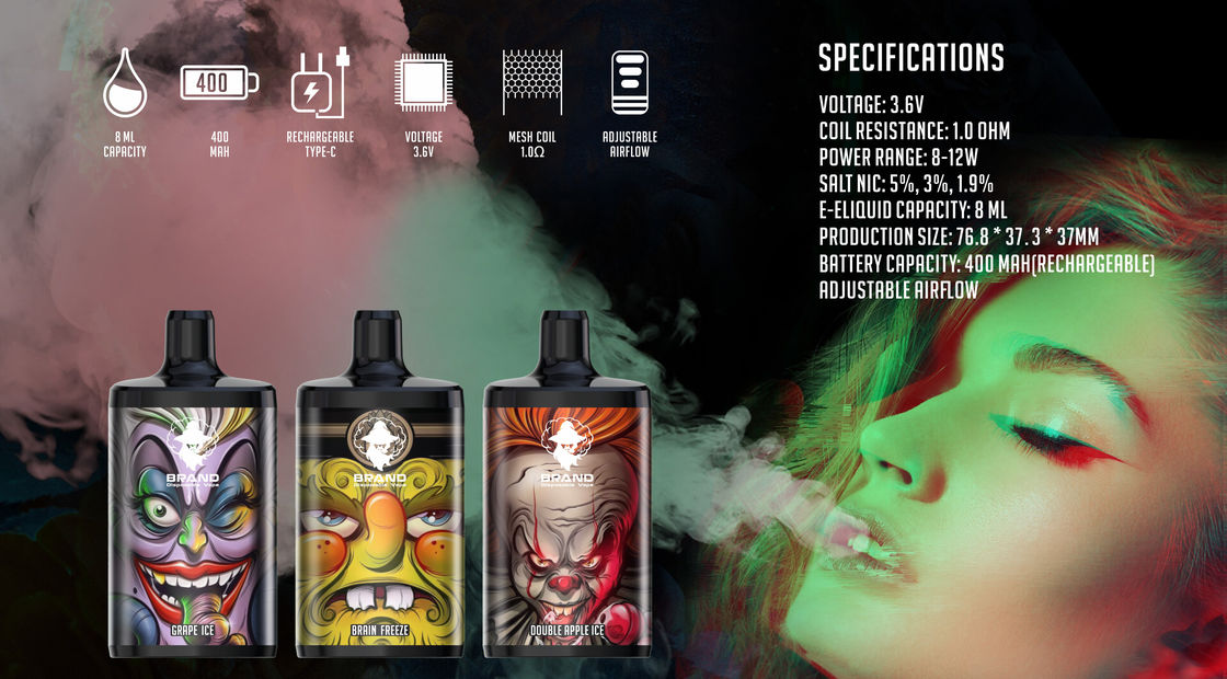 5% Nic Salt Disposable Vape 1.2Ohm 3.6V Voltage Multi Flavored